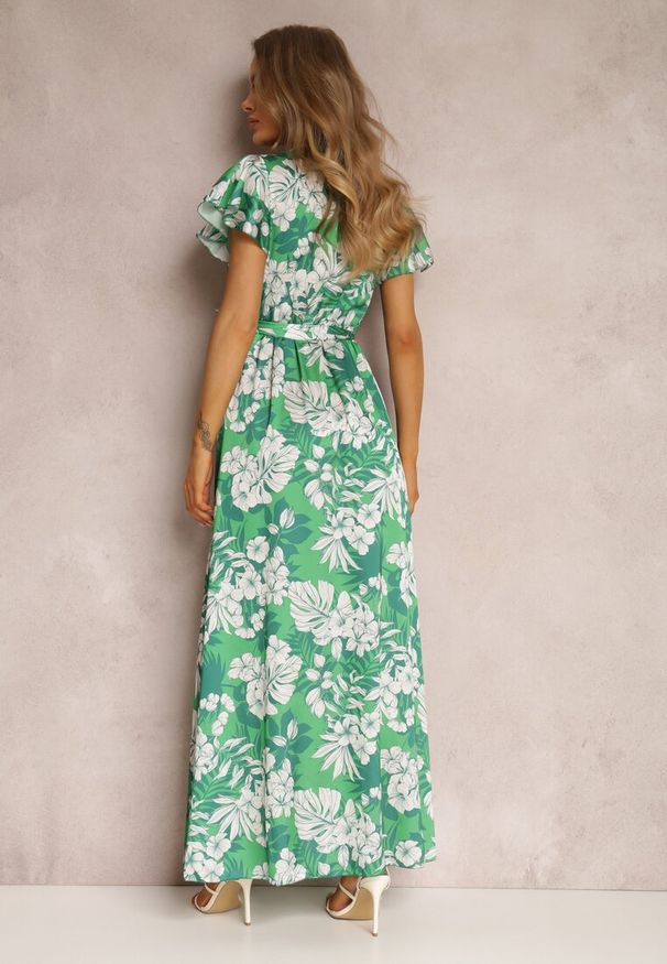 Renee - Zielona Sukienka Lecerf. Kolor: zielony. Materiał: materiał. Wzór: kwiaty. Sezon: lato. Typ sukienki: kopertowe. Styl: elegancki. Długość: maxi
