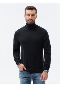 Ombre Clothing - Sweter męski z golfem E179 - czarny - XXL. Typ kołnierza: golf. Kolor: czarny. Materiał: nylon, wiskoza