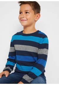 bonprix - Sweter z cienkiej bawełnianej dzianiny. Kolor: niebieski. Materiał: dzianina, bawełna. Wzór: kolorowy, gładki, paski, ze splotem #2