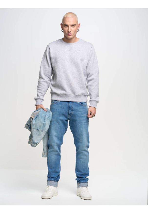 Big-Star - Bluza męska szara Marltones 901. Okazja: na co dzień. Kolor: szary. Materiał: dresówka, jeans, materiał. Wzór: aplikacja. Styl: sportowy, casual