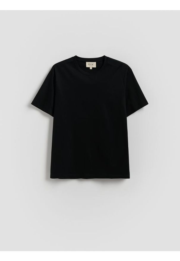 Reserved - T-shirt regular z domieszką modalu - czarny. Kolor: czarny. Materiał: bawełna, jedwab