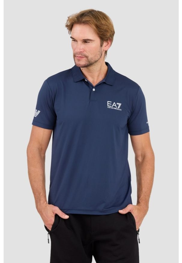 EA7 Emporio Armani - EA7 Granatowa męska koszulka polo Ventus 7, Rozmiar M. Typ kołnierza: polo. Kolor: niebieski