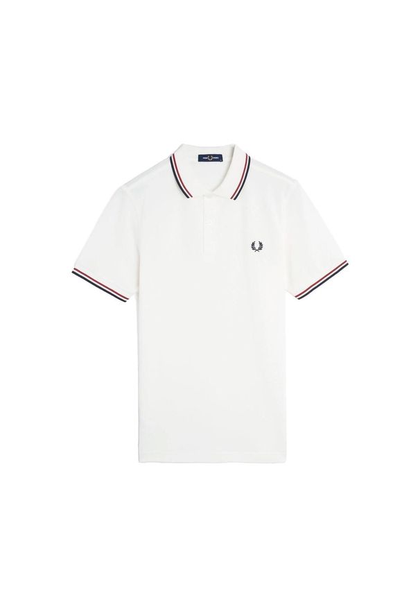 Koszulka Polo Fred Perry z Podwójnym Obszyciem Biało-Czerwono-Granatowa. Okazja: na co dzień. Typ kołnierza: polo. Kolor: biały. Materiał: bawełna. Styl: casual