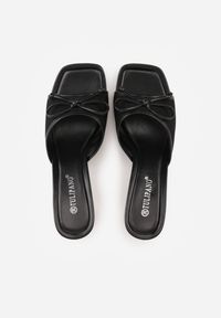 Renee - Czarne Klapki na Szpilce z Siateczkową Cholewką i Kokardą Brefia. Okazja: na co dzień. Kolor: czarny. Materiał: tiul. Obcas: na szpilce. Styl: casual. Wysokość obcasa: średni #9