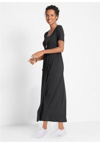 Sukienka midi ze stretchem, z okrągłym dekoltem i krótkim rękawem bonprix czarny. Kolor: czarny. Długość rękawa: krótki rękaw. Długość: midi #2