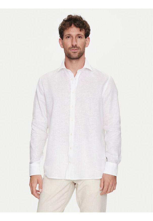 Bugatti Koszula 9150 58540A Biały Slim Fit. Kolor: biały. Materiał: len