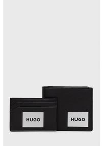 Hugo - HUGO portfel i etui na karty skórzane męski kolor czarny. Kolor: czarny. Materiał: skóra