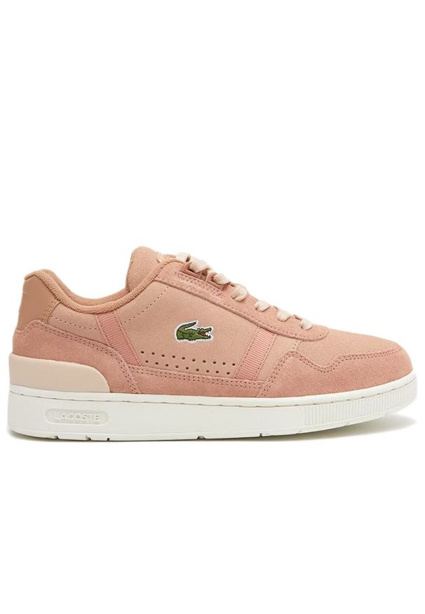 Buty Lacoste T-Clip Leather Trainers 744SFA0071-BW7 - brązowe. Okazja: na co dzień. Zapięcie: sznurówki. Kolor: brązowy. Materiał: materiał, skóra, syntetyk, guma. Wzór: aplikacja