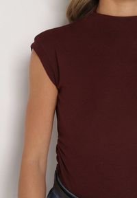 Born2be - Bordowy Marszczony Top z Bawełny i Wiskozy z Półgolfem Zetalia. Kolor: czerwony. Materiał: bawełna, wiskoza. Styl: klasyczny #7