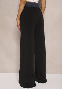 Renee - Czarne Spodnie z Bawełną o Szerokim Kroju High Waist Ozdobione Sznurkami Annoriel. Okazja: na co dzień. Stan: podwyższony. Kolor: czarny. Materiał: bawełna. Długość: krótkie. Wzór: aplikacja. Styl: casual, elegancki