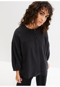 bonprix - Bluzka oversize z muślinu. Kolor: czarny. Materiał: bawełna