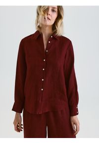 Reserved - Lniana koszula - bordowy. Kolor: czerwony. Materiał: len #1
