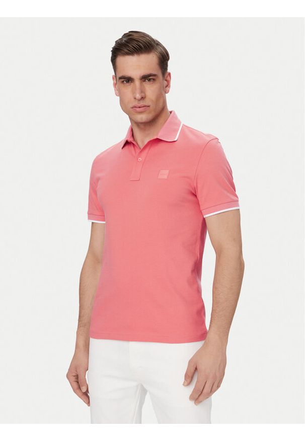 BOSS Polo Passertip 50507699 Czerwony jasny Slim Fit. Typ kołnierza: polo. Kolor: czerwony. Materiał: bawełna
