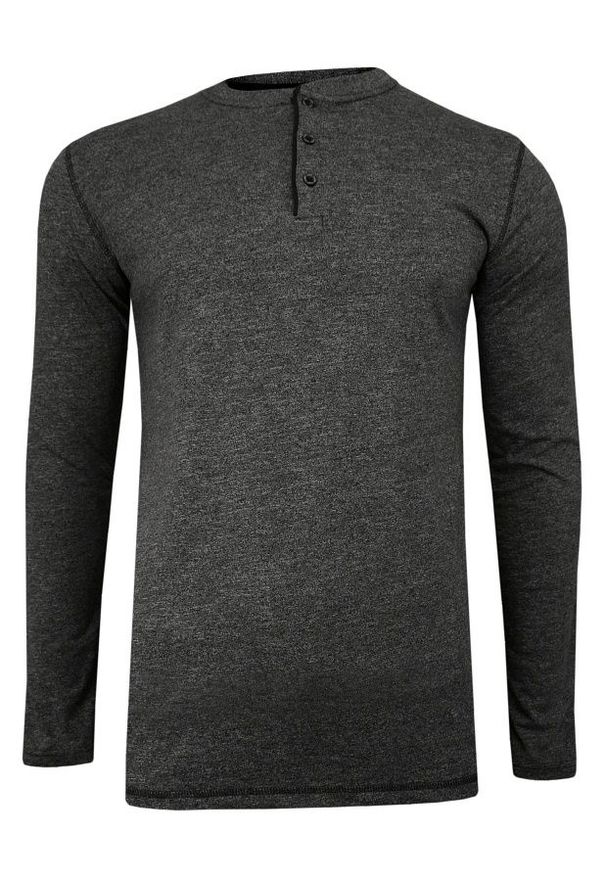 Just Yuppi - Ciemny Szary T-shirt (Koszulka), Długi Rękaw, Longsleeve -JUST YUPPI- Męski, Popielaty, z Guzikami. Okazja: na co dzień. Kolor: szary. Materiał: bawełna, poliester. Długość rękawa: długi rękaw. Długość: długie. Styl: casual