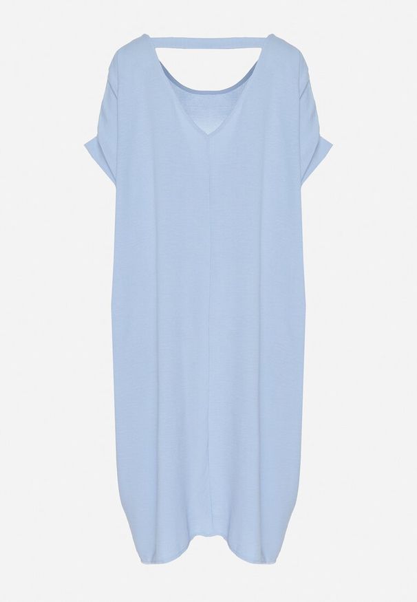 Born2be - Niebieska Mini Sukienka z Krótkim Rękawem o Fasonie Nietoperza Kharson. Kolor: niebieski. Długość rękawa: krótki rękaw. Styl: boho. Długość: mini