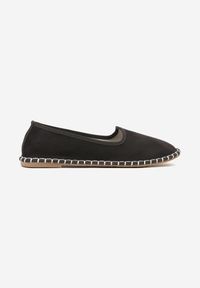 Born2be - Czarne Espadryle Balerinki z Ozdobnymi Przeszyciami Firavione. Okazja: na co dzień, na imprezę. Kolor: czarny. Materiał: len. Sezon: lato. Styl: klasyczny, casual #4