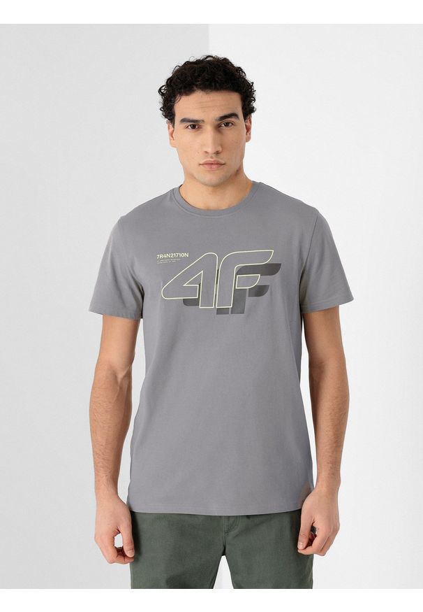 4f - T-shirt męski. Kolor: szary. Materiał: dzianina, bawełna