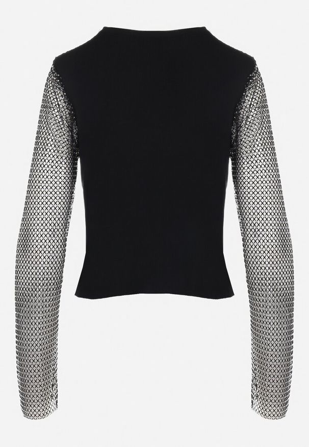 Born2be - Czarna Siateczkowa Bluzka z Topem i Cekinami Wanelia. Kolor: czarny. Materiał: materiał