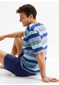 bonprix - Piżama z krótkimi spodniami (2 części). Kolor: niebieski. Długość: krótkie. Wzór: paski #3