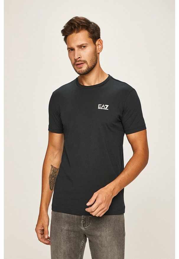EA7 Emporio Armani - T-shirt. Okazja: na co dzień. Kolor: niebieski. Materiał: dzianina, materiał. Wzór: gładki. Styl: casual