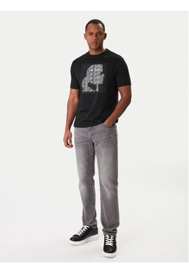 Karl Lagerfeld - KARL LAGERFELD T-Shirt 755075 561252 Czarny Regular Fit. Typ kołnierza: dekolt w karo. Kolor: czarny. Materiał: bawełna