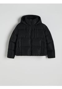 Reserved - Puchowa kurtka z kapturem - czarny. Typ kołnierza: kaptur. Kolor: czarny. Materiał: puch. Wzór: gładki #1