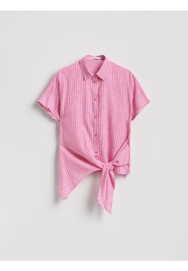 Reserved - Koszula z lnem - fuksja. Kolor: różowy. Materiał: len