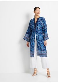 bonprix - Luźniejsza bluzka satynowa z obniżoną linią ramion i krótkim rękawem. Typ kołnierza: typu henley. Kolor: niebieski. Materiał: satyna. Długość rękawa: krótki rękaw. Długość: krótkie #3