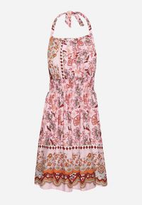 Born2be - Różowa Rozkloszowana Sukienka z Wiskozą z Wiązaniem na Karku Aralune. Okazja: na co dzień, na imprezę. Kolor: różowy. Materiał: wiskoza. Typ sukienki: rozkloszowane, proste. Styl: klasyczny, casual, elegancki #4