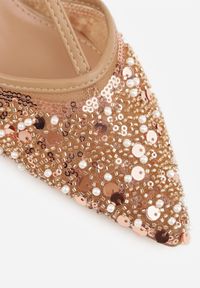 Renee - Ciemnobeżowe Eleganckie Szpilki na Szpilce z Siateczkowym Noskiem z Koralikami Riosira. Zapięcie: pasek. Kolor: beżowy. Obcas: na szpilce. Styl: elegancki #2