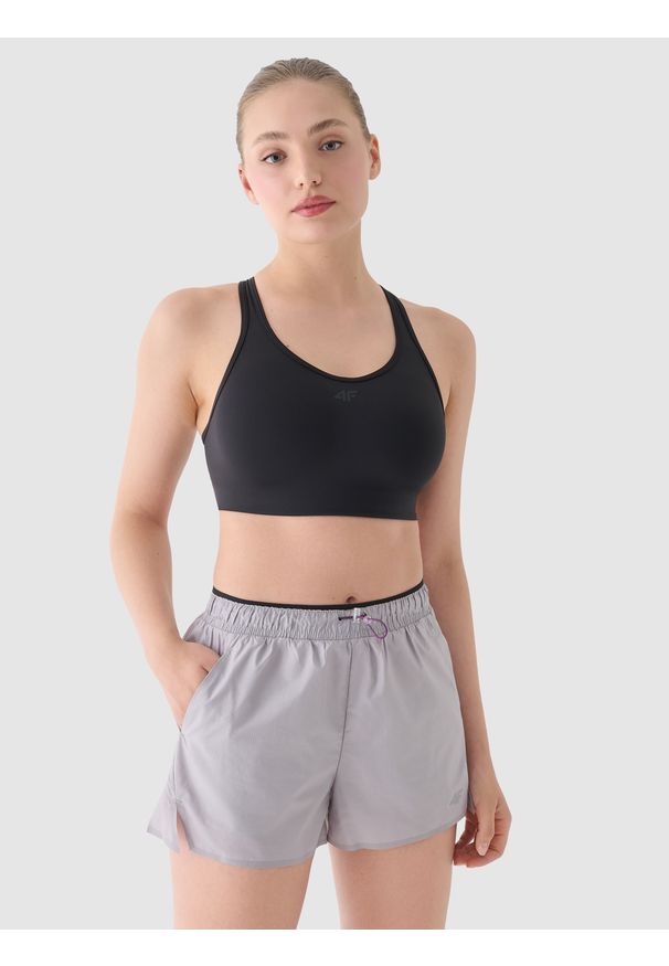 4f - 4F Spodenki do biegania szybkoschnące damskie - szare XL. Kolor: szary. Materiał: włókno, materiał, syntetyk. Długość: krótkie. Wzór: gładki. Sport: bieganie, fitness