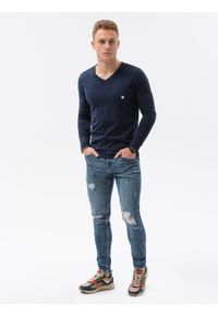 Ombre Clothing - Klasyczny męski longsleeve z długimi rękawami L134 - granatowy - XXL. Okazja: na co dzień. Kolor: niebieski. Materiał: bawełna, elastan. Długość rękawa: długi rękaw. Długość: długie. Styl: klasyczny #3