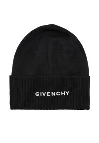 Givenchy - GIVENCHY - Czarna czapka beanie z logo. Kolor: czarny. Materiał: wełna. Wzór: haft