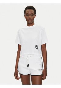 Karl Lagerfeld - KARL LAGERFELD T-Shirt A2W17076 Biały Cropped Fit. Typ kołnierza: dekolt w karo. Kolor: biały. Materiał: bawełna, syntetyk