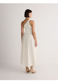 Reserved - Sukienka na jedno ramię - złamana biel. Materiał: materiał #1