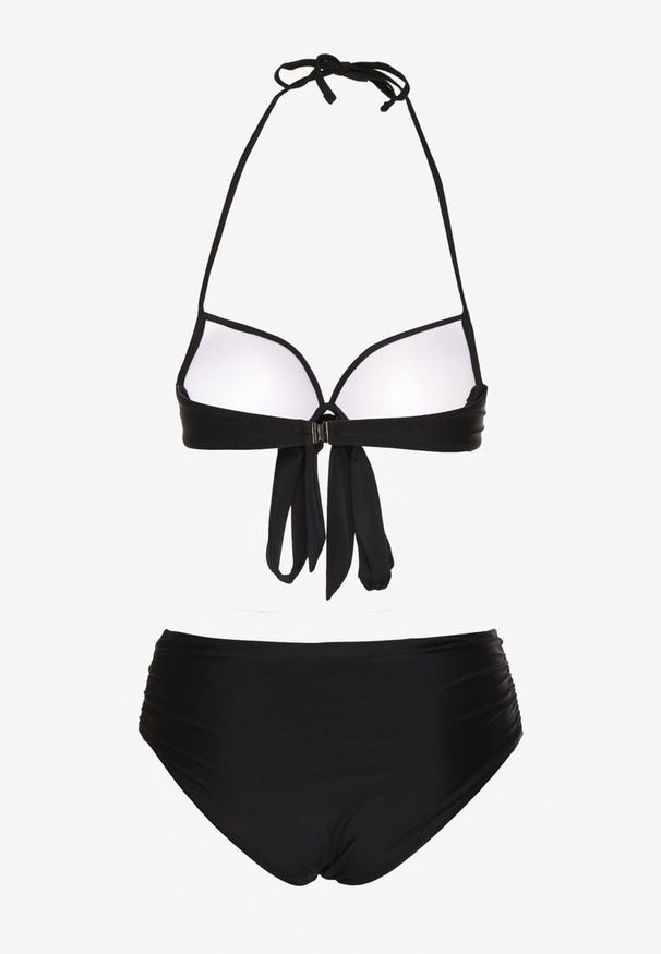 Born2be - Czarne Bikini Biustonosz z Ozdobnym Wiązaniem i Majtki Figi Fevonellea. Kolor: czarny. Wzór: aplikacja