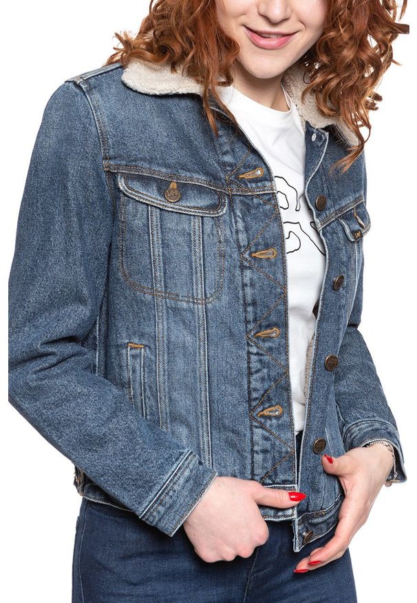 Lee - DAMSKA KURTKA ZIMOWA LEE SHERPA RIDER VINTAGE WORN L54VRDJK 112112995. Materiał: jeans. Sezon: zima. Styl: vintage