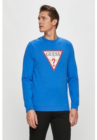 Guess - Bluza. Okazja: na co dzień. Typ kołnierza: bez kaptura. Kolor: niebieski. Materiał: bawełna, dzianina, elastan. Wzór: nadruk. Styl: casual #1