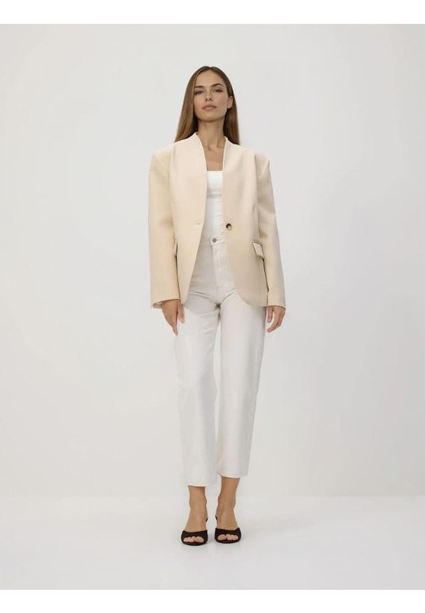 Reserved - Jednorzędowa marynarka - kremowy. Kolor: kremowy. Materiał: tkanina, wiskoza