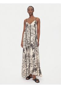 Maaji Sukienka letnia Sepia Fiori Lily PT1930CLD001 Beżowy Relaxed Fit. Kolor: beżowy. Materiał: len. Sezon: lato