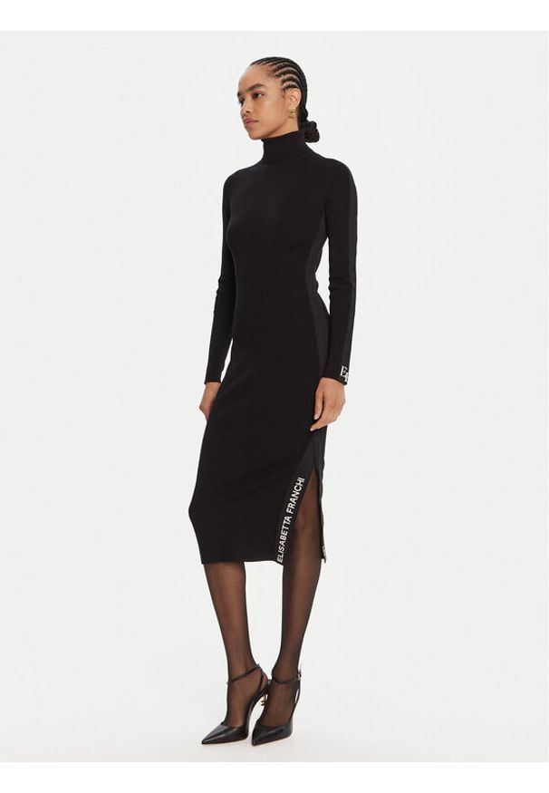 Elisabetta Franchi Sukienka dzianinowa AM-03S-56E2-V390 Czarny Slim Fit. Kolor: czarny. Materiał: wiskoza