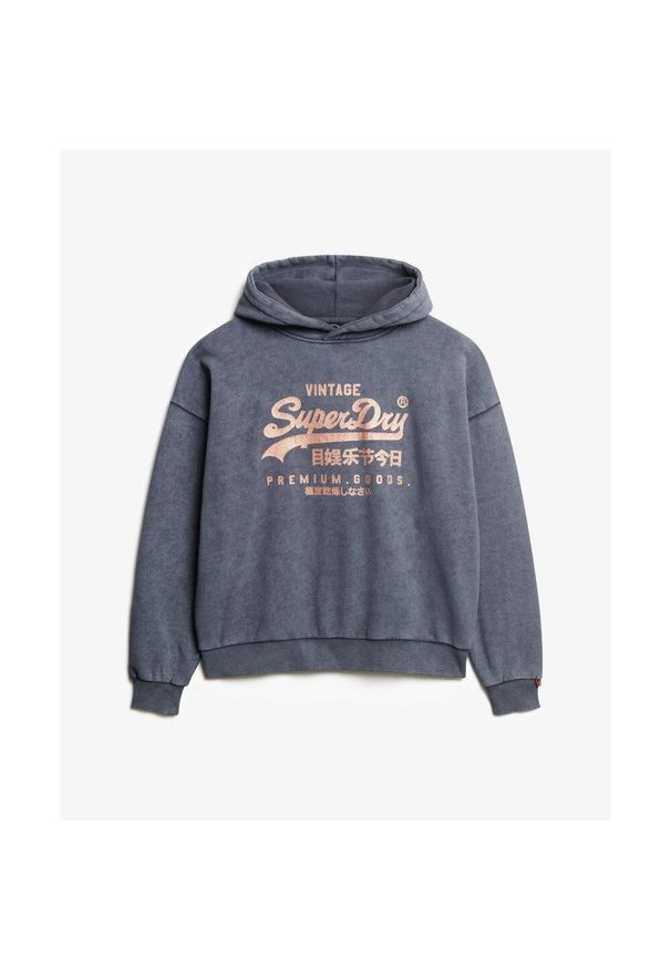 Damska metaliczna bluza z kapturem Superdry Vintage Logo. Typ kołnierza: kaptur. Kolor: czarny