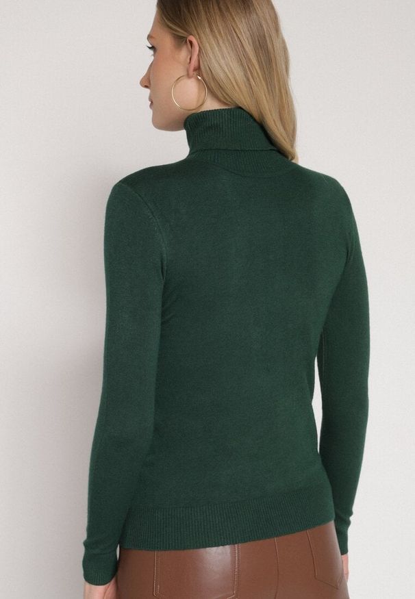 Born2be - Ciemnozielony Klasyczny Golf z Bawełną Reilisea. Okazja: na co dzień. Typ kołnierza: golf. Kolor: zielony. Materiał: bawełna. Styl: klasyczny