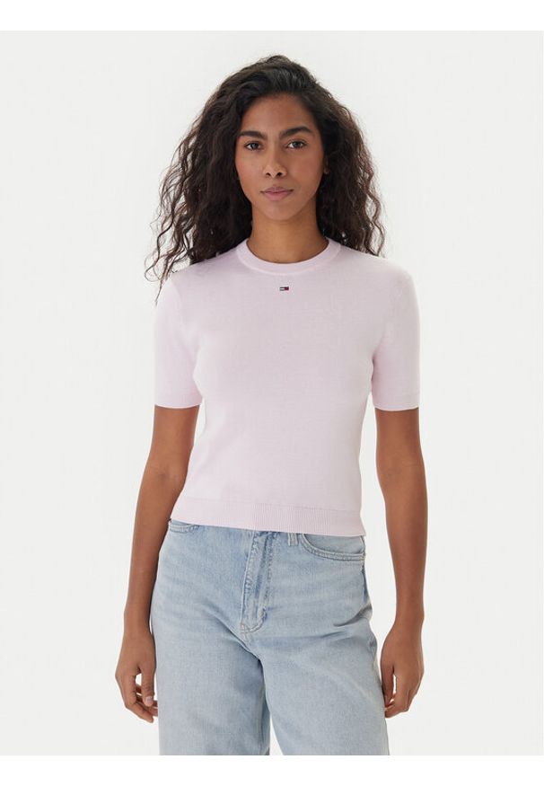 Tommy Jeans Sweter Essential DW0DW19336 Różowy Regular Fit. Kolor: różowy. Materiał: bawełna