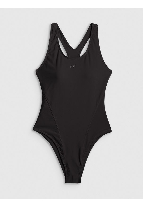 4f - 4F Kostium kąpielowy jednoczęściowy damski - czarny XXL. Kolor: czarny. Materiał: materiał, skóra