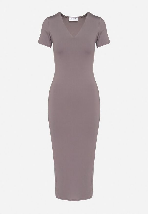 Born2be - Szara Sukienka Dopasowana Bodycon z Dekoltem w Serek Efricene. Okazja: na co dzień. Typ kołnierza: dekolt w serek. Kolor: szary. Materiał: jeans. Długość rękawa: krótki rękaw. Typ sukienki: bodycon. Styl: klasyczny, casual