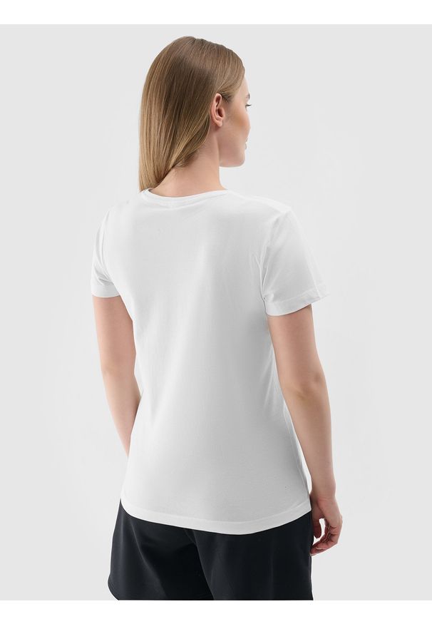 4f - 4F T-shirt slim z nadrukiem damski - biały S. Okazja: na co dzień. Kolor: biały. Materiał: dzianina, bawełna, jersey. Wzór: nadruk. Styl: klasyczny, sportowy, casual