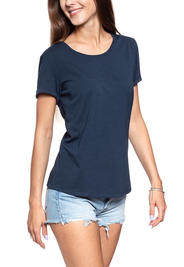 Mustang - MUSTANG T SHIRT DAMSKI Alina C Embro Blue Nights 1009061 4085. Wzór: nadruk