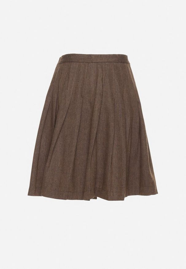 Born2be - Brązowa Spódnica w Stylu Preppy z Szerokimi Plisami Enaliea. Okazja: na co dzień. Kolor: brązowy. Materiał: wiskoza. Sezon: jesień, wiosna. Styl: elegancki, casual