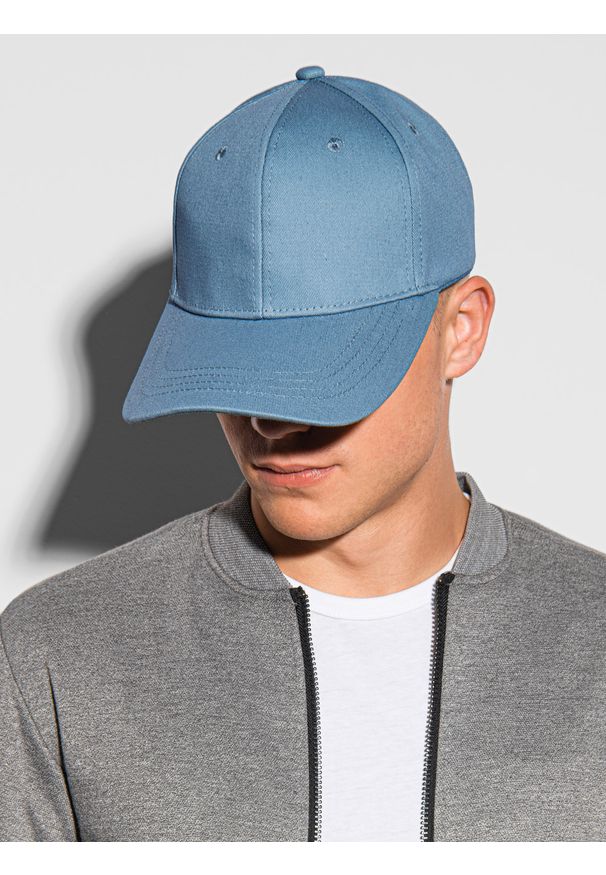 Ombre Clothing - Czapka męska z daszkiem - niebieska V7. Kolor: niebieski. Materiał: bawełna. Styl: klasyczny